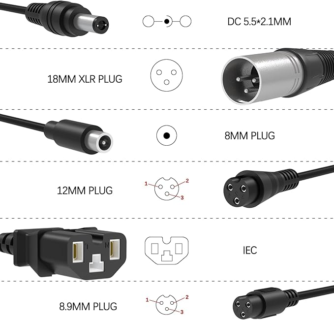 42V 2A Charger with 7 Plugs Universal for 36V Li-ion Battery, Fast Charger Replacement for Razor/Jetson/Voyage/gotrax/ninebot and Most 36V 10S Lithium Battery Device