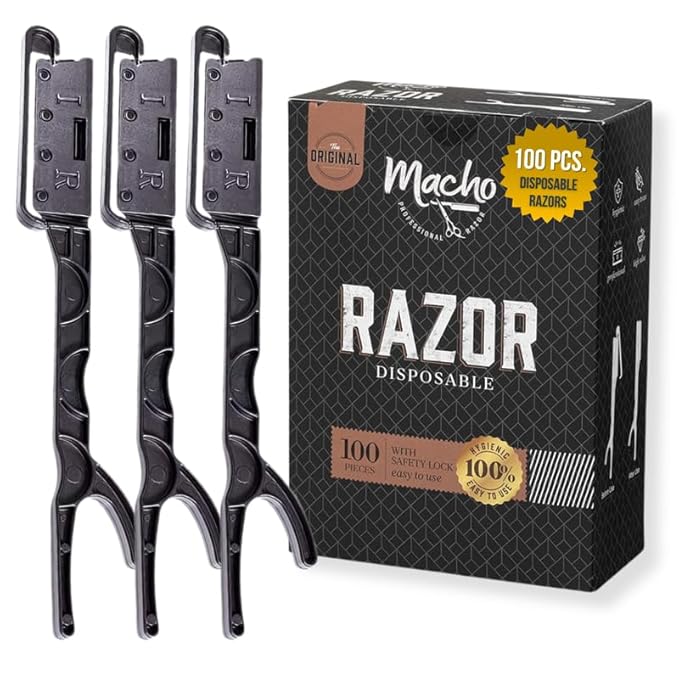 Professional Straight Razors for Men - 100 pcs. Disposable Straight Edge Razors with Stainless Steel Blade and Guard - Essential Barber Accessories for Close Shaving and Grooming by Better Barber