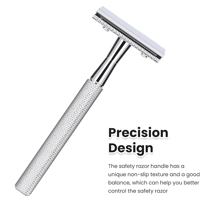 Single Blade Safety Razor With 10 Premium Stainless Steel Blades Double Edge Safety Razors For Men, Smooth Wet Shave Experience, Glossy Silver
