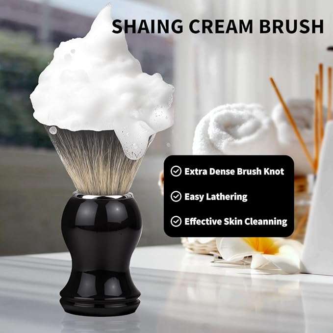 Shaving Brush Set 2 in 1, Shaving Brushes for Men with Comfortable Handle, Soft Bristle Shave Brush Shaving Kit Includes Brush Stand, Christmas, Birthday Gift for Bearded Man
