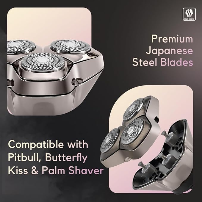 Skull Shaver Baron PRO 3 Head Replacement Blade - Faster Shaving - Hypoallergenic Stainless Steel - Contour Flex Design - Built-in Vacuum - Easy to Clean