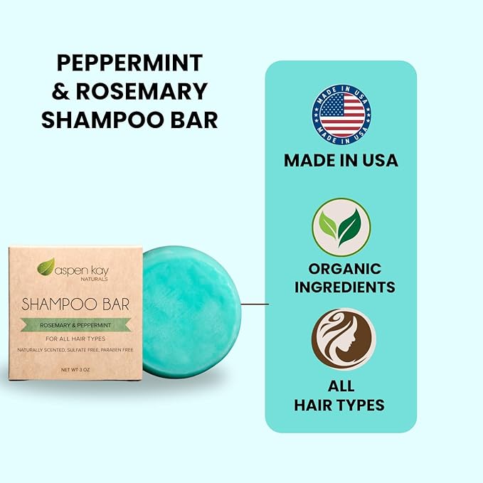 Aspen Kay Naturals Peppermint & Rosemary Shampoo Bar for Thinning Hair - Volumizing & Strengthening Argan Oil Shampoo for All Hair Types, Paraben & Sulfate Free, Made in USA - (2 pack)