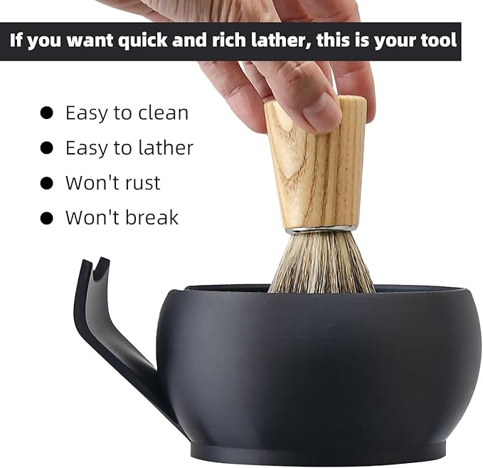 Grandslam Shaving Bowl with Ridges, Shaving Mug with Brush Stand, Shaving Soap Bowl for Shaving Cream and Soap, Durable & Holds Heat Longer, Rich & Thick Lather, Great for Traveling and Use at Home