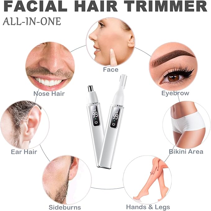 Nose Ear Hair Trimmer for Men – Eyebrow Hair Razor 2-in-1 Rechargeable Facial Hair Razor Nasal Hair Clipper Dual-Edge Face Shaver for Face Nose Peach Fuzz for Women