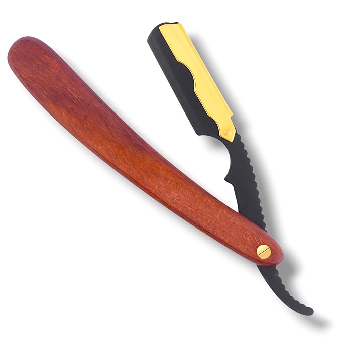 SIZZO Professional Straight Shaving Razor for Men (Black Gold - Wooden Handle)