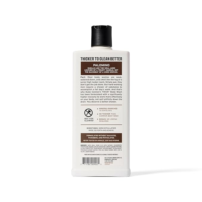 Duke Cannon Supply Co. Thick High Viscosity Body Wash – 3X Thicker, Cleansing Shower and Bath Gel, Mineral-Enriched for Men – Shower Gel – Men’s Body Scrub – Palomino 3 pack –18 oz