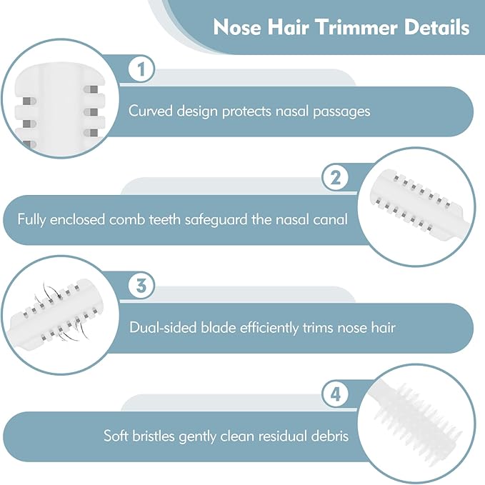 5Pcs 2-in-1 Nasal Hair Cutter, New Double Sided Nose Hair Trimmer, Portable 360° Rotating Manual Nose Trimmer for Men and Women, Pure White