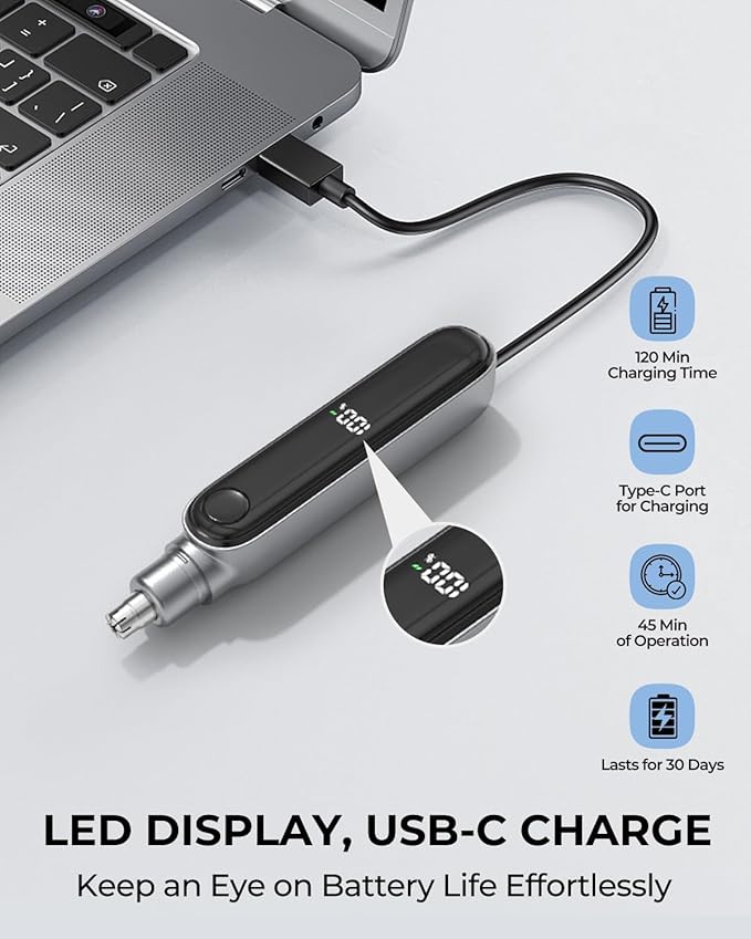 SUERBEATY Nose Trimmer for Men with LED Display, Rechargeable Nose and Ear Hair Trimmer, Painless Professional IPX7 Waterproof Dual Edge Blades, Easy to Clean, Black