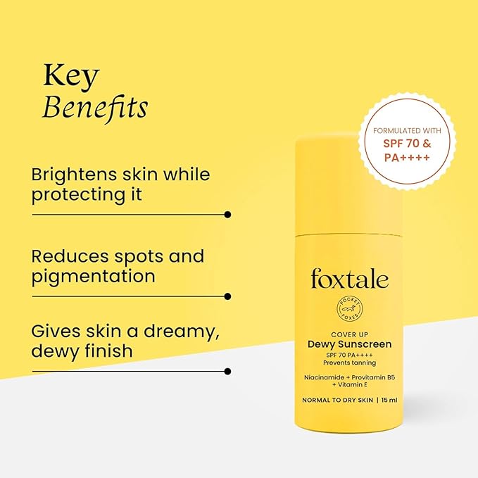 FoxxTale Niacinamide Dewy Sunscreen For All Skin Type Spf 70 Pa++++ | No White Cast | Non Greasy | Anti-Tan Formula | For Spot Depigmentation | Men & Women | 15 Ml