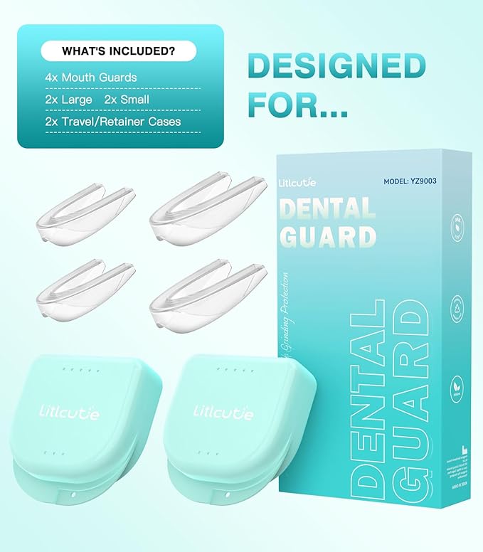 Anti Grinding Guard,Mouth Guards for Sleeping,Night Guards for Teeth Grinding for Adults,4 Pcs 2 Size Reusable Mouth Guard, Clear