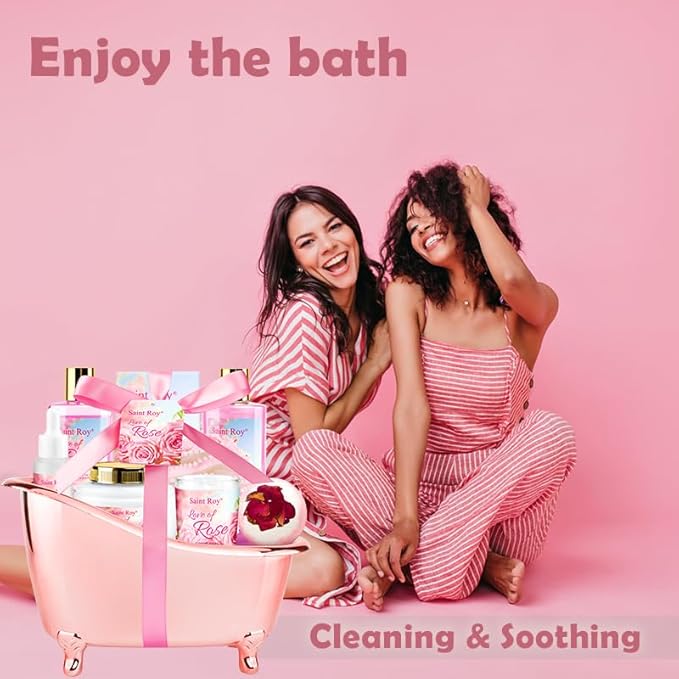 Bath Kit Christmas Gifts for Women, Spa Gifts bath Gift for Her Rose Mother Gift, Bath Set for Women, Luxury Home Spa bath and body Gift Basket, Bridal shower gift basket