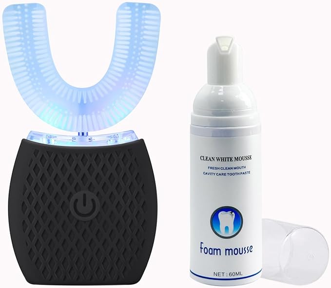 MAYBUY Ultrasonic Automatic Toothbrush for Adult, 360° Electric Sonic Toothbrush Teeth Whitening Kit with Automatic Timer, Wireless Charging Washable Travel Or Home (Black)