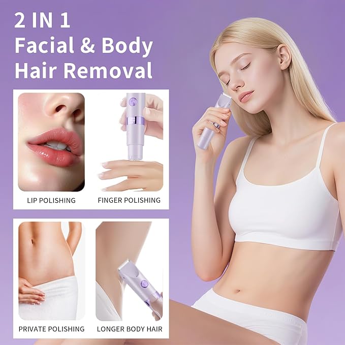 Bikini Trimmer for Women，Dual Head Women Shaver IPX6 Waterproof Cordless Pain Free Hair Removal with Safety Lock Trimmer for Smooth Skin Ideal for Bikini Area Body and Facial Hair (Purple)