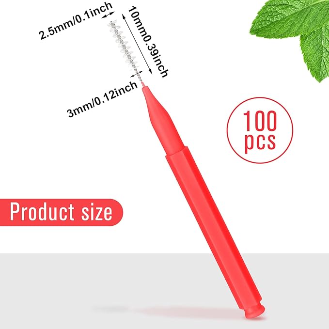 Patelai 100 Pieces Braces Brush for Cleaner Interdental Brush Toothpick Dental Tooth Flossing Head Oral Dental Hygiene Flosser Toothpick Cleaners Tooth Tool(Red,Suitable Size)