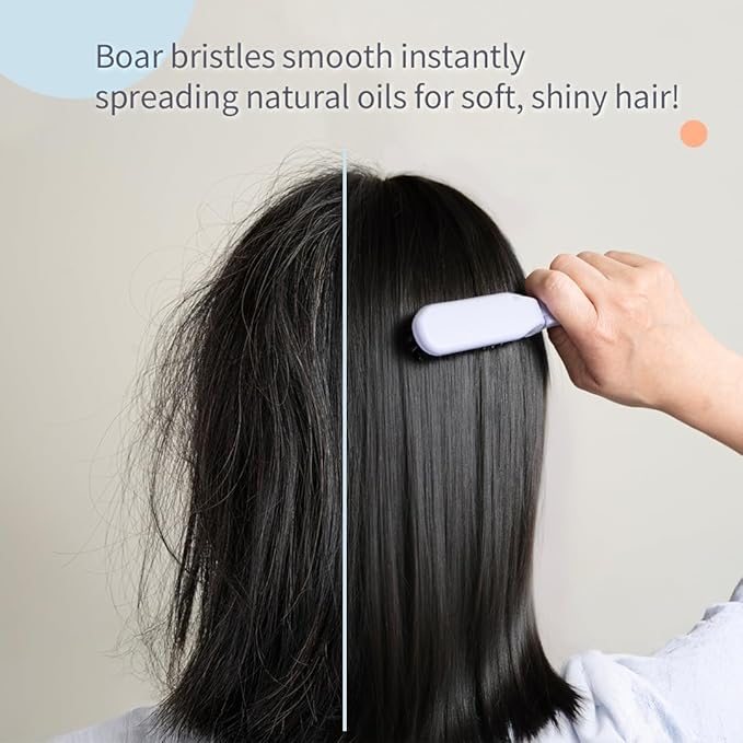 Uffy MiniPop Travel Hair Brush – Mini Folding Boar Bristles for Women, Men & Kids | Kid-Friendly Portable Purse Brush for Wet & Dry Hair, Curly or Straight | Pocket-Size Detangler – Dusty Mint