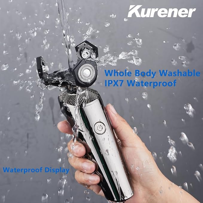 Electric Razor for Men, Kurener Electric Shaver for Men, Rechargeable Wet/Dry Shaver with Nose Trimmer Sideburns Trimmer