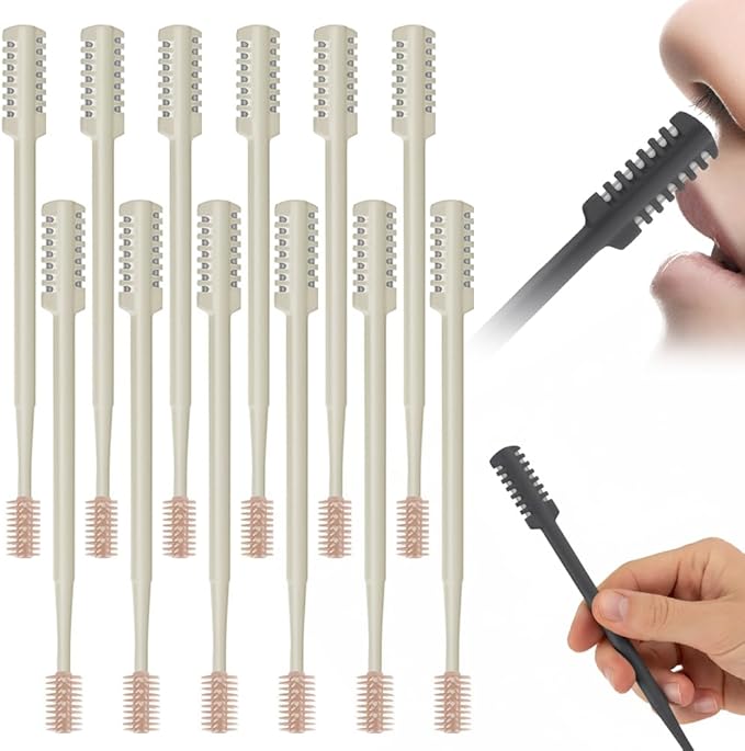 Nasal Hair Cutter, 2026 Upgraded Double Sided Portable Nose Hair Trimmer for Women Men, Travel Essentials Washable Nose Hair Remover Grooming Tool (Beige, 12 Pcs)