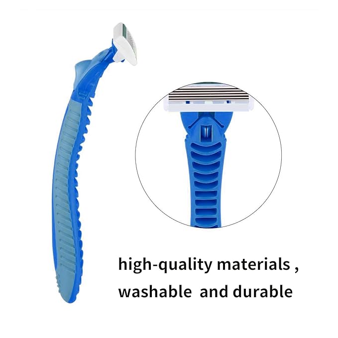 6-Blade Razor,Plastic Anti-slip Men Manual Refill Cartridges razors, Reusable Face Cleansing Care Tool, Shave Supplies for Men and Women - blue