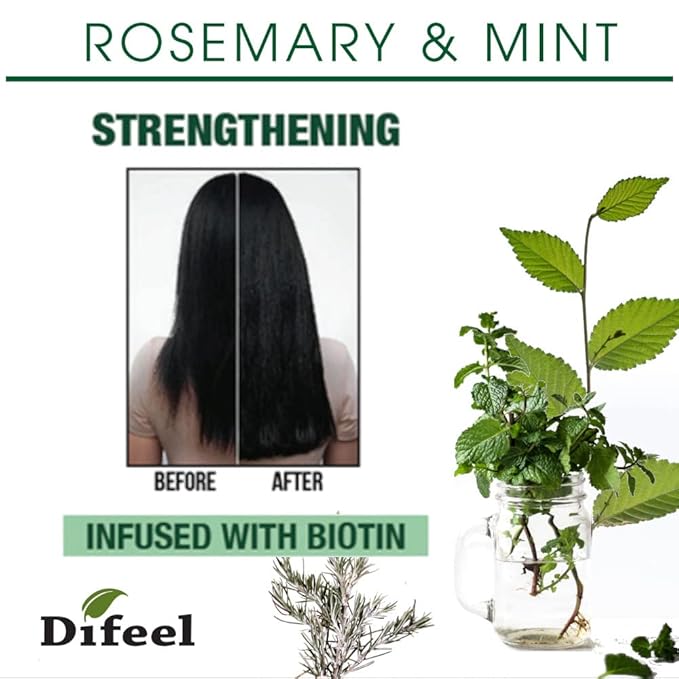 Difeel Rosemary and Mint Strengthening Leave-In Conditioning Spray with Biotin 6 oz. - Made with Natural Mint & Rosemary Oil for Hair Growth