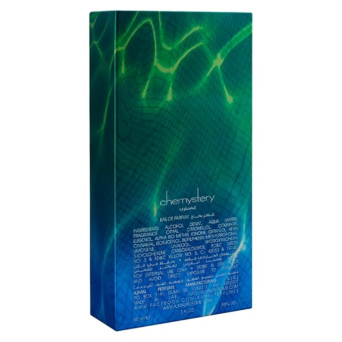 Ajmal Chemistery Eau de Parfum for Men, 3.0 fl oz / 90 ml, Aromatic Woody Floral Spicy Masculine Fragrance, Long Lasting Men’s Perfume, Made in Dubai