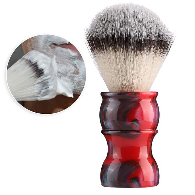 Professional Manual Beard Shaving Brush, Men Mustache Brush with Dense Nylon Hair, Barber Brush for Softening Beard and Creating Rich Lather, Portable Travel Shaving Brush for Salo (red color)