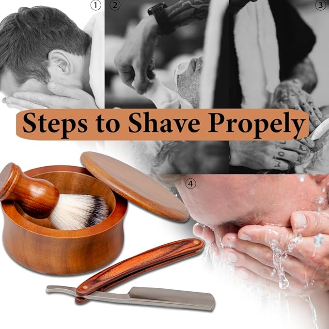 Men's Classic Shaving Set, Danweix Safety Straight Razor Shaving Brush with Wooden Shaving Soap Bowl Professional Barber Choice for Gentlemen
