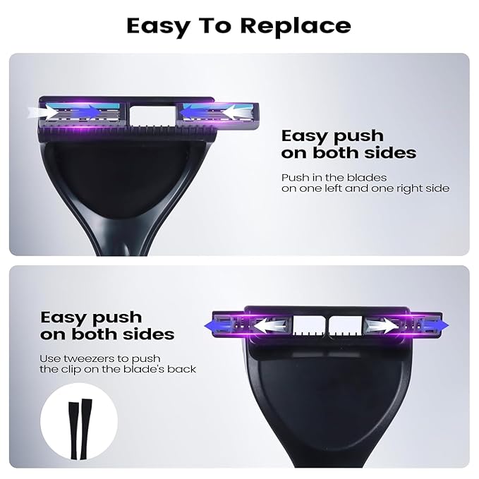 Retractable Long Handle Back Shaver Razor Refills, 8ct | 3 Blade Razor for Men, Shaving Blades, 8 Refills（Not include Back Hair Trimmer）