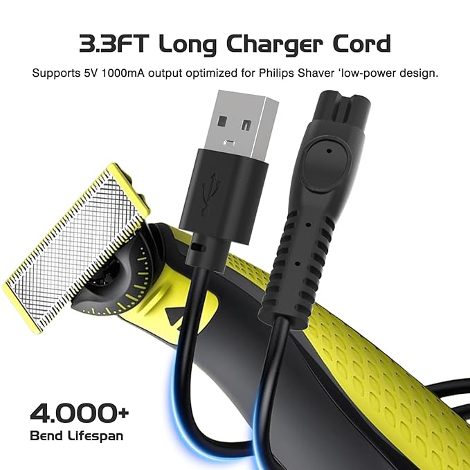 5V Charger Cord for Philips One Blade QP2724 QP2834, MG7910 MG5910 MG9510, 2000 2400 3600 Series Norelco X3001 S3341 S5880 S3243 S7887 X3052 Electric Shaver USB Cable[2-Pack]