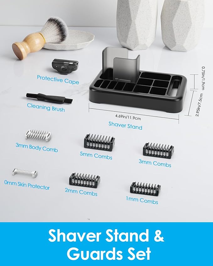 Guard Combs with Shaver Stand Kit for O Blade QP2724/QP2834/QP2520/QP2630/QP65XX/QP66XX OBlade Pro, 0/3mm Body Comb + 1/2/3/5mm Bi-Directional Guards, Electric Shaver Attachments Accessories, 9PC