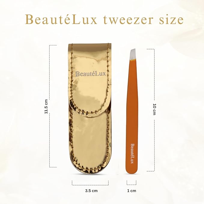 Slant Tip Eyebrow Tweezer for women & men – Stainless Steel Tweezers, Stocking Stuffer for women & men Facial Hair Removal tweezers for Chin hair, Ingrown Hair tweezer, Gold Travel tweezers with case