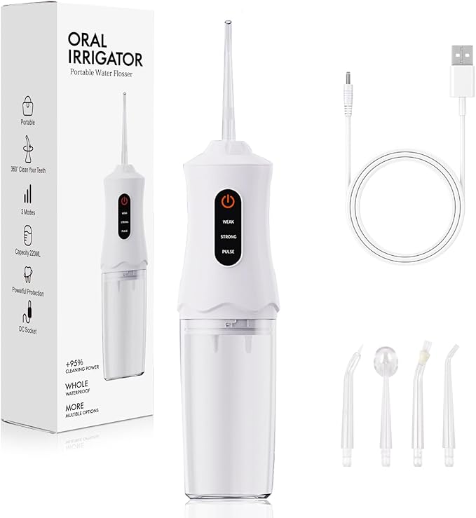 Water Dental Flosser Cordless for Teeth Cleaning and Flossing Portable Electric Water Floss Irrigator Oral Water Flossed Rechargeable Tonsil Stone Adults Kids Braces Home Office Travel