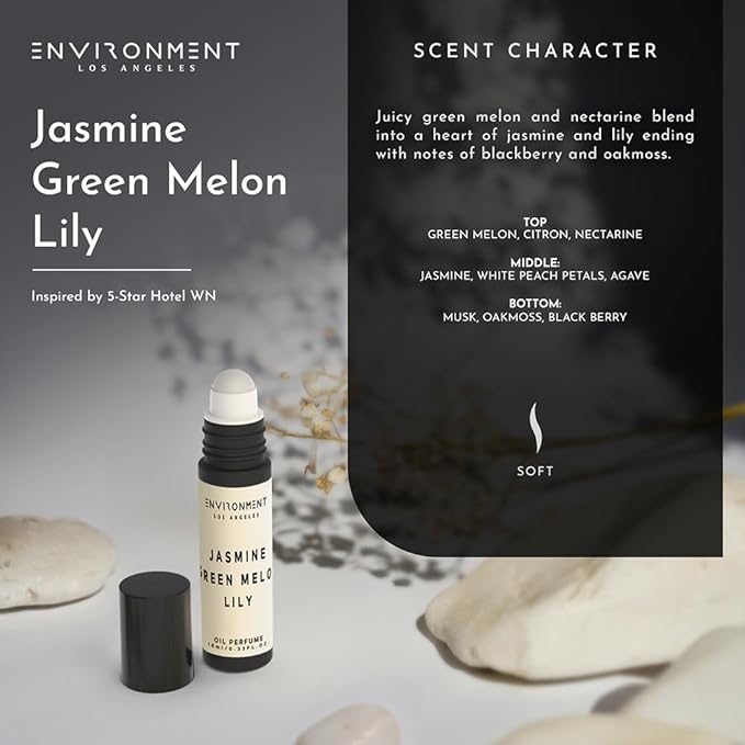 ENVIRONMENT Inspired by 5-Star Resort WN 10ml Roll-on Perfume (Jasmine | Green Melon | Lily) Body Oil Fragrance, Roll On Oil, Body Fragrance for Women & Men, Luxury Scents, Vegan & Cruelty-Free