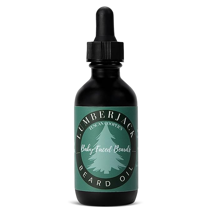 Tuscan Cooper's Baby Faced Beards Oil for Men - Hydrating, Nourishing, Natural Beard Softener and Conditioner for All Hair Types. Coconut, Jojoba, and Sweet Almond Moisture - Lumberjack Scent