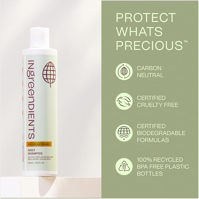 Ingreendients Natural Shampoo With Organic Ingredients - Sulfate Free, Color Safe, Non Toxic With Tea Tree Oil & Apple Cider Vinegar, Vegan, Gluten Free, pH Balanced