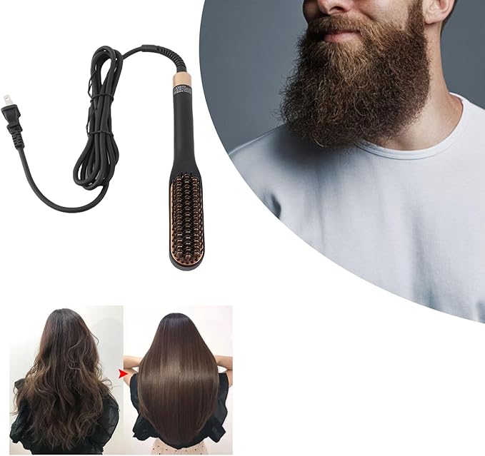 Beard Straightener, Heated Hair Straightening Brush with with 3 Adjustable Temps, Electric Beard Straightening Comb, Beard Comb, Multifunctional Beard Straightener Brush Unique Gifts for Men Women