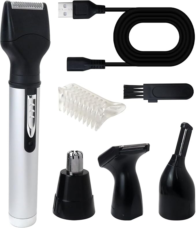 4 in 1 Electronic Nose Hair Clipper Set for Clipper Nose Hair, Beard, Ear Hair, Eyebrow, No Noise to Clean Facial Hair