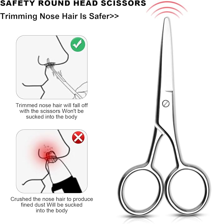 FEITA Portable Nose Hair Round Tip Scissors, Men's grooming Scissor All Purpose Facial safety Metal Scissors Beauty for Woman Eyebrow, Lash, Mustache, Nail, Manicure