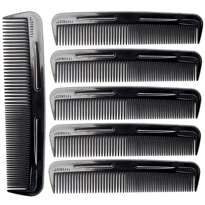 (6 Pack) 5" Pocket Black Plastic Handle Beard & Mustache Hair Comb Designed for All Hair Types (B)
