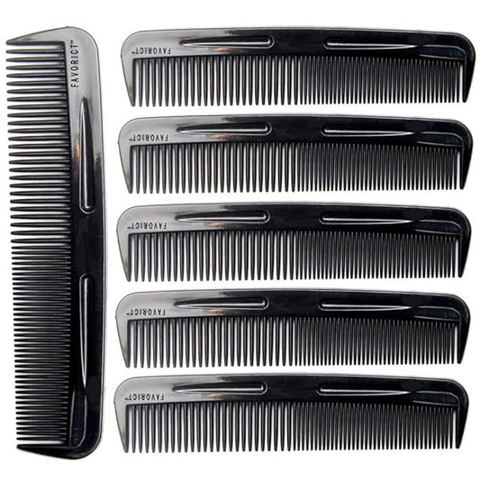 (6 Pack) 5" Pocket Black Plastic Handle Beard & Mustache Hair Comb Designed for All Hair Types (B)