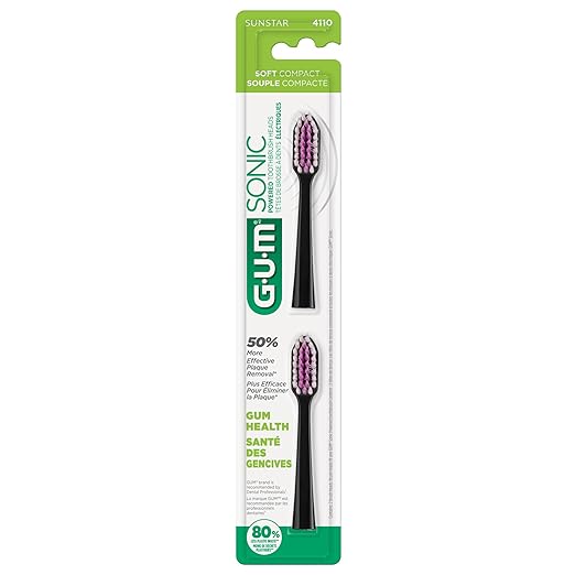 GUM Sonic Powered Toothbrush, Tapered Bristles Clean Below The Gumline, Bundle, Black, 1 Handle(1 Count) + 2 Refills 2 Count(Pack of 1)