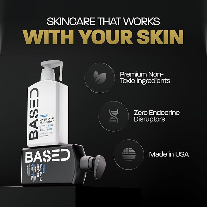 BASED Men's Daily Face Moisturizer - Daily Facial Moisturizer with Squalane & Rosehip Oil - Strengthens Skin Barrier - All Skin Types (6.8 Fl Oz Pack of 1)