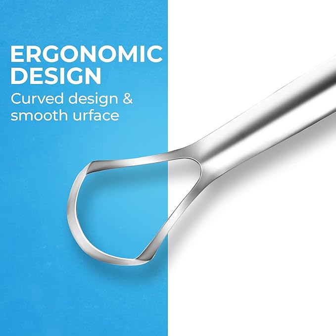 HOKIN Tongue Scraper for Adults with Travel Cases (2Pcs Oral Care Pack) - 100% Metal Spoon Shaped Tongue Cleaners, Tough Scrapers for Oral Hygiene