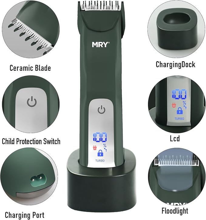 MRY Groin Trimmer for Men & Women - Ipx6 Waterproof, USB Charging, Ceramic Blade Electric Trimmer for Pubic/Body/Groin Grooming/Face/Legs/Facial (Ash Black Color)