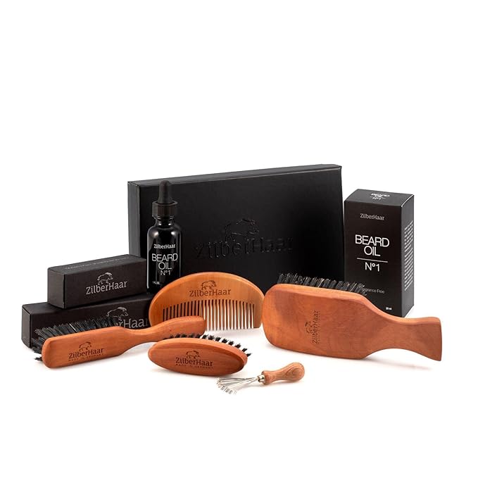 ZilberHaar Major – Men's Hair and Beard Brush – Soft Boar Bristles – Massages and Exfoliates Skin and Scalp – Ideal Men's Grooming Accessory – Made in Europe