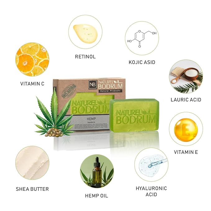 Hemp Organic Soap Bar for Women and Men - Glycerin Soap Bar, Omega-Rich Moisturizing Bar Soap for Dry Skin & Cracked Areas - Natural & Vegan Spa Gift, for All Skin Types