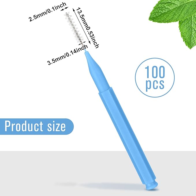 Patelai 100 Pieces Braces Brush for Cleaner Interdental Brush Toothpick Dental Tooth Flossing Head Oral Dental Hygiene Flosser Toothpick Cleaners Tooth Tool(Blue,Proper Size)
