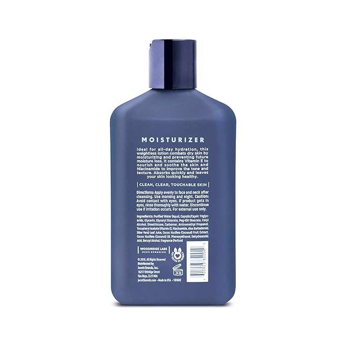 Wooridge Labs Men's Grooming Facial Moisturizer with Vitamin E & Niacinamide - Soothes Freshly Shaved Skin | Lightweight, All-Day Hydration | Non-Greasy | Paraben & Cruelty Free | Made in USA (8 oz)