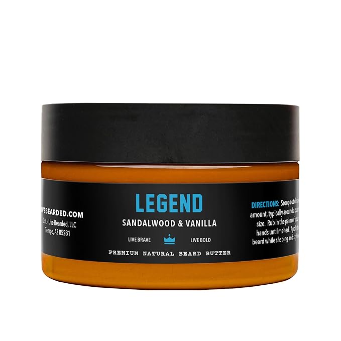 Live Bearded Beard Butter, 3 fl oz - Made in the USA - All-Natural Leave-in Conditioner and Softener with Shea | Legend Scent - Sandalwood, Vanilla