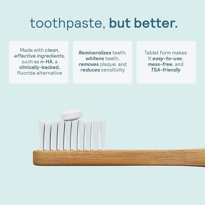HUPPY Toothpaste Tablets, Nano Hydroxyapatite Toothpaste - Natural Whitening, Fluoride Free and Remineralizing Tablets - Travel Hydroxyapatite Tabs, 62 Count