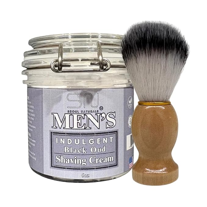 Seoul Naturals Indulgent Black Oud Shaving Cream with Barber Brush, k beauty, 6 oz